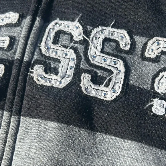 Guess Black and Gray Striped Full zip Hoodie Jacket Long Sleeve Sparkle Logo - Picture 4 of 5